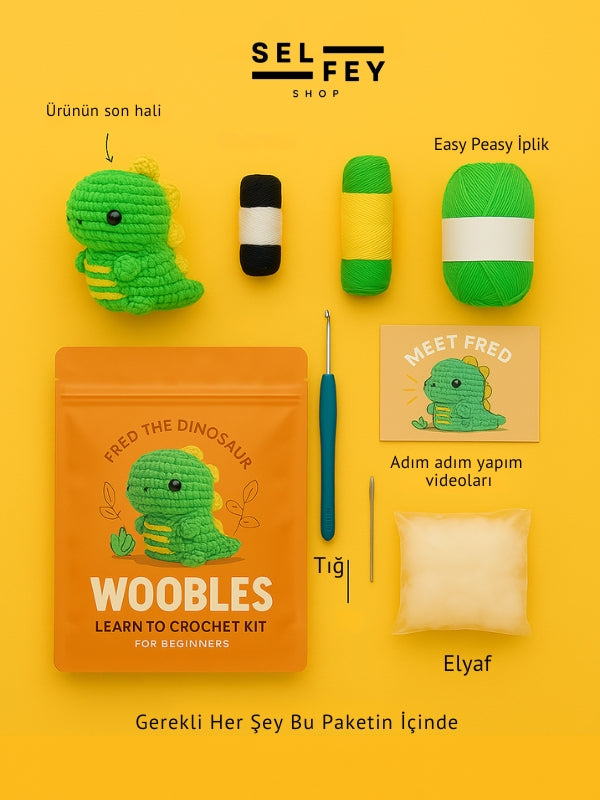 Amigurimi Fred The Dinosaur Tığ Kiti, Amigurimi Dinozor Örgü Set